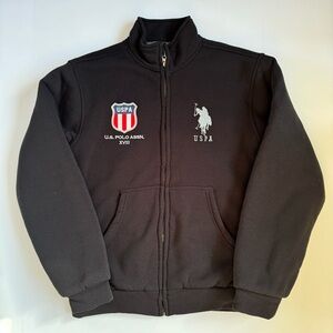 US Polo Assn Full Zip Fleece Jacket Men’s Large Black USPA Shield Logo Mock Neck